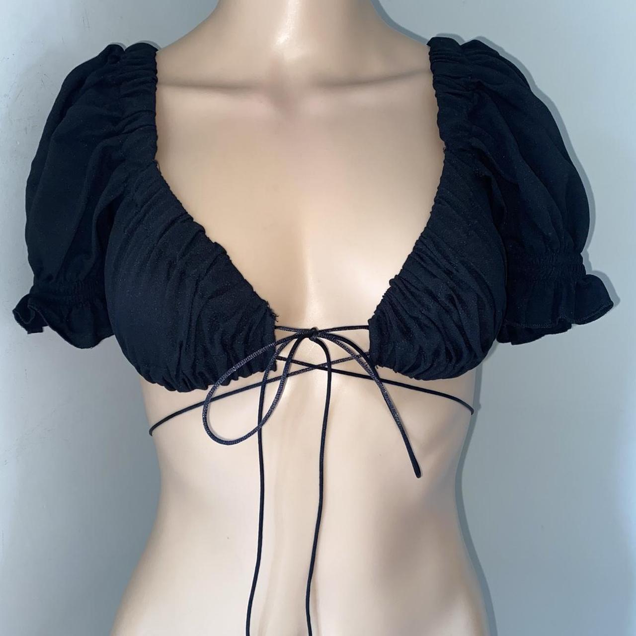 Black lace up top gypsy top milkmaid top open front... - Depop