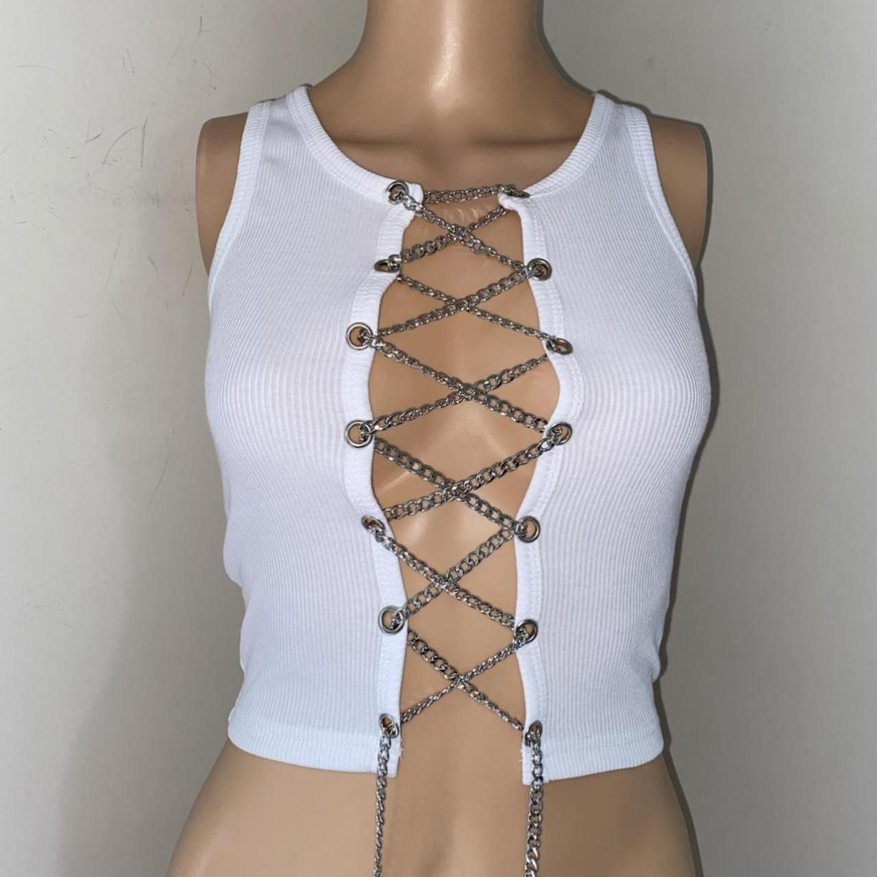 White Lace Up Top Chain Top Tie Up Top Open Front Depop 2215