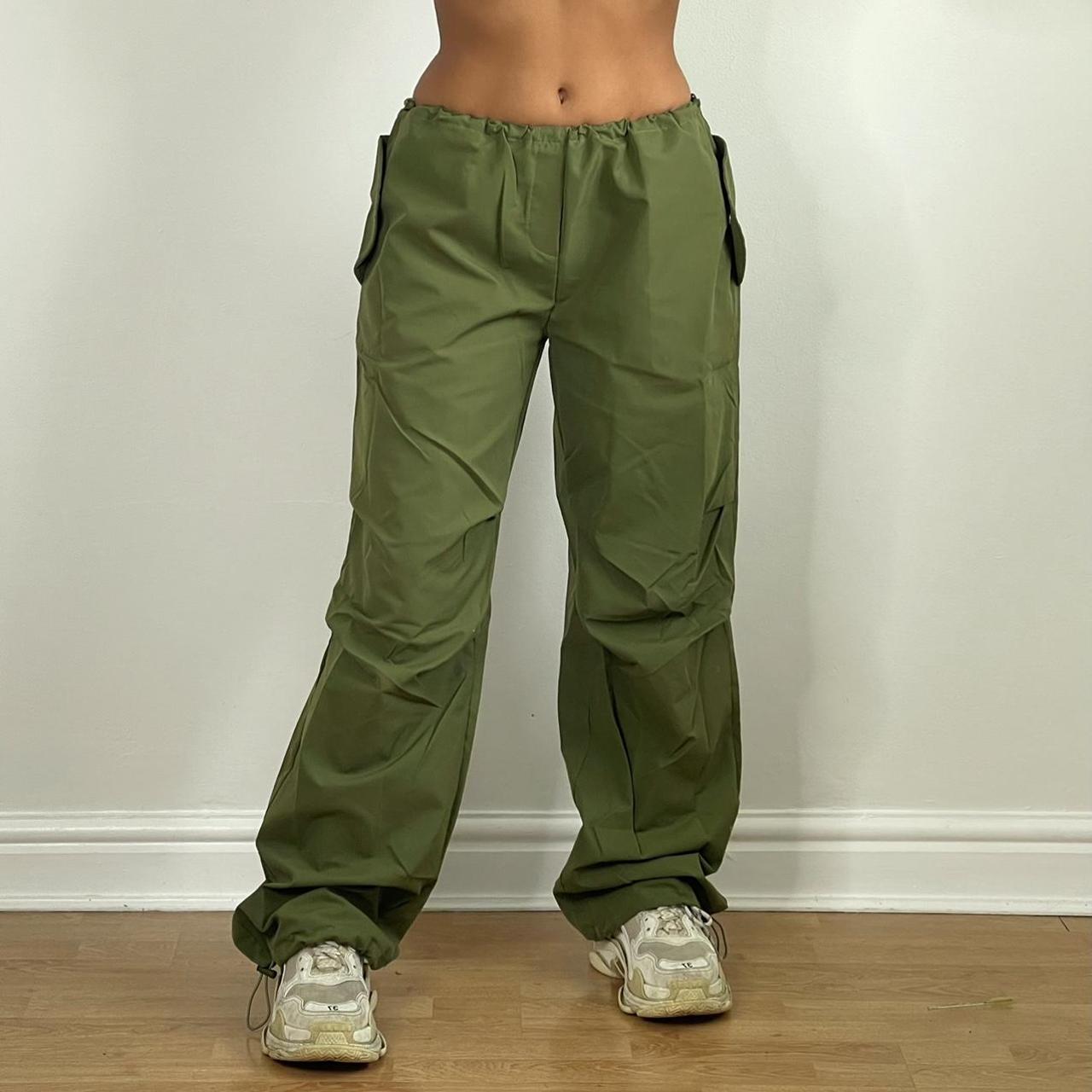 Khaki green cargo pants cargo trousers wide leg... - Depop