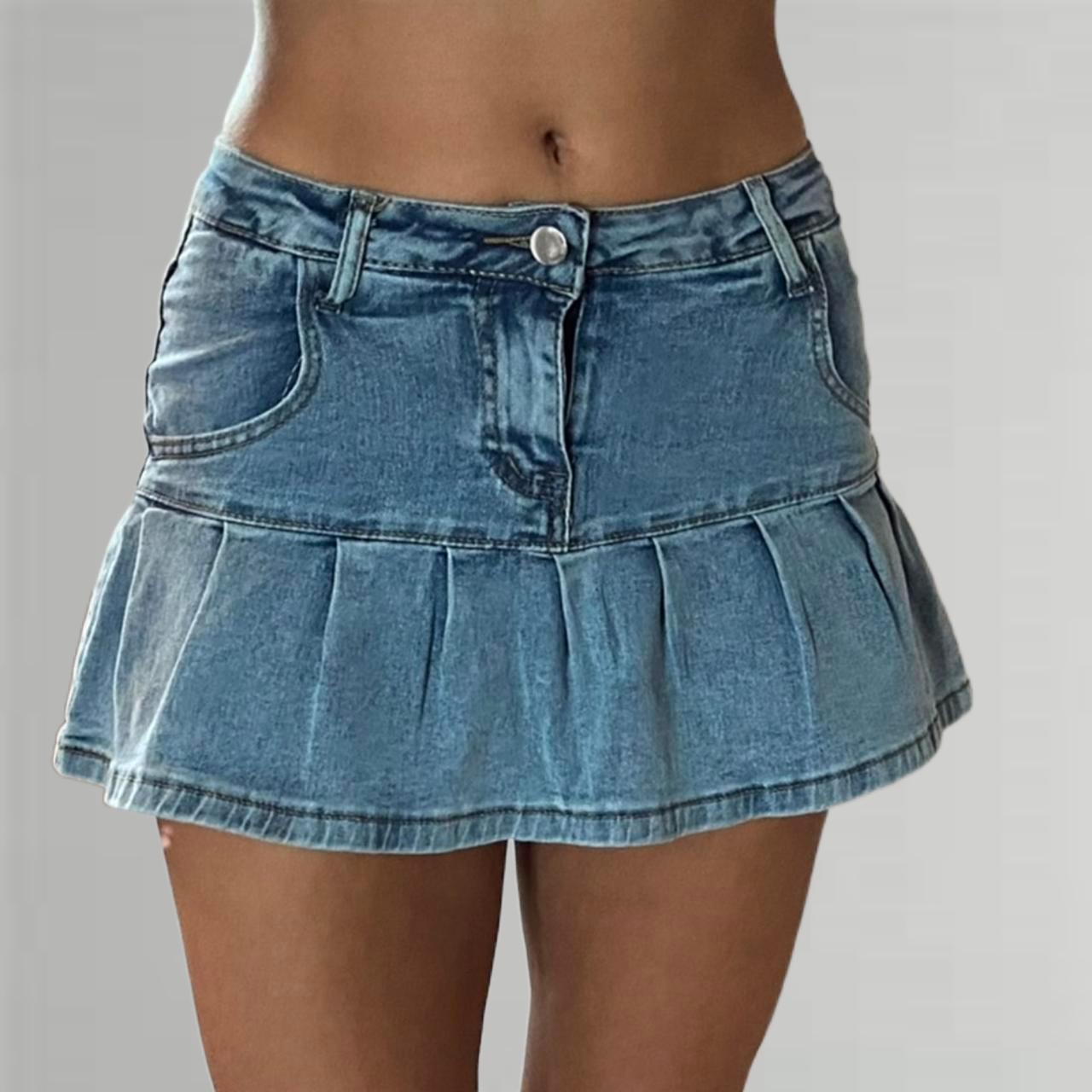 Y2k Skirt Blue Mini Skirt Denim Skirt Pleat Pleated Depop 1975