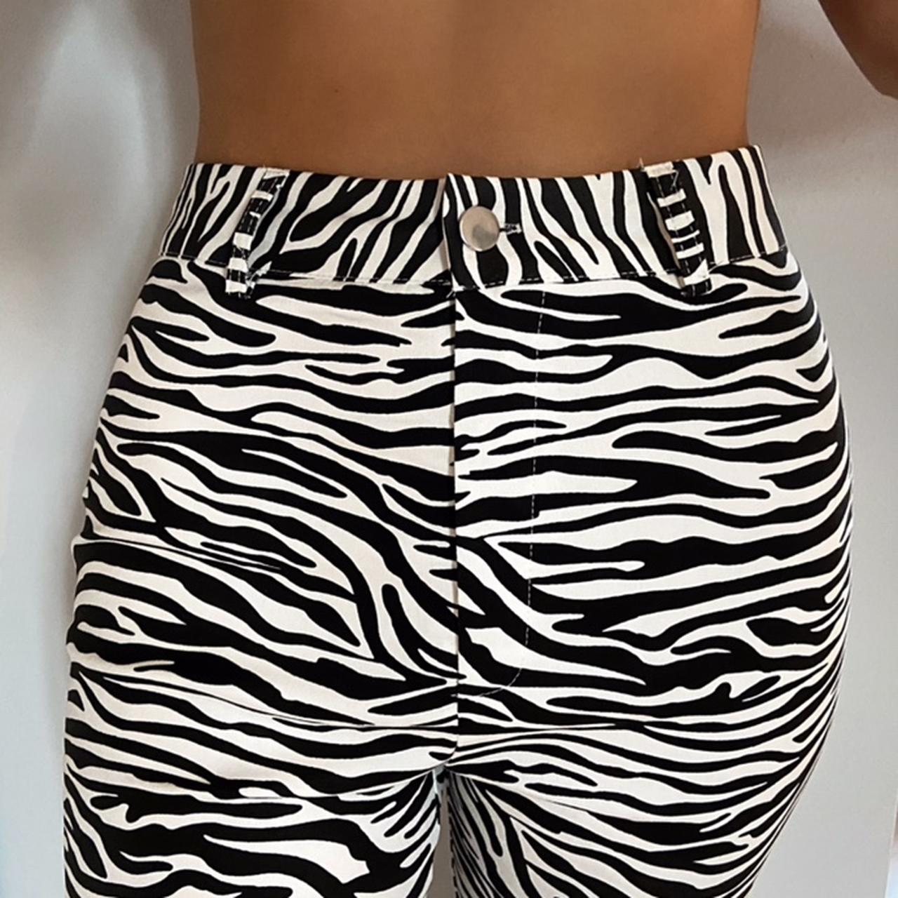 Zebra print trousers zebra pants black white stripe... - Depop
