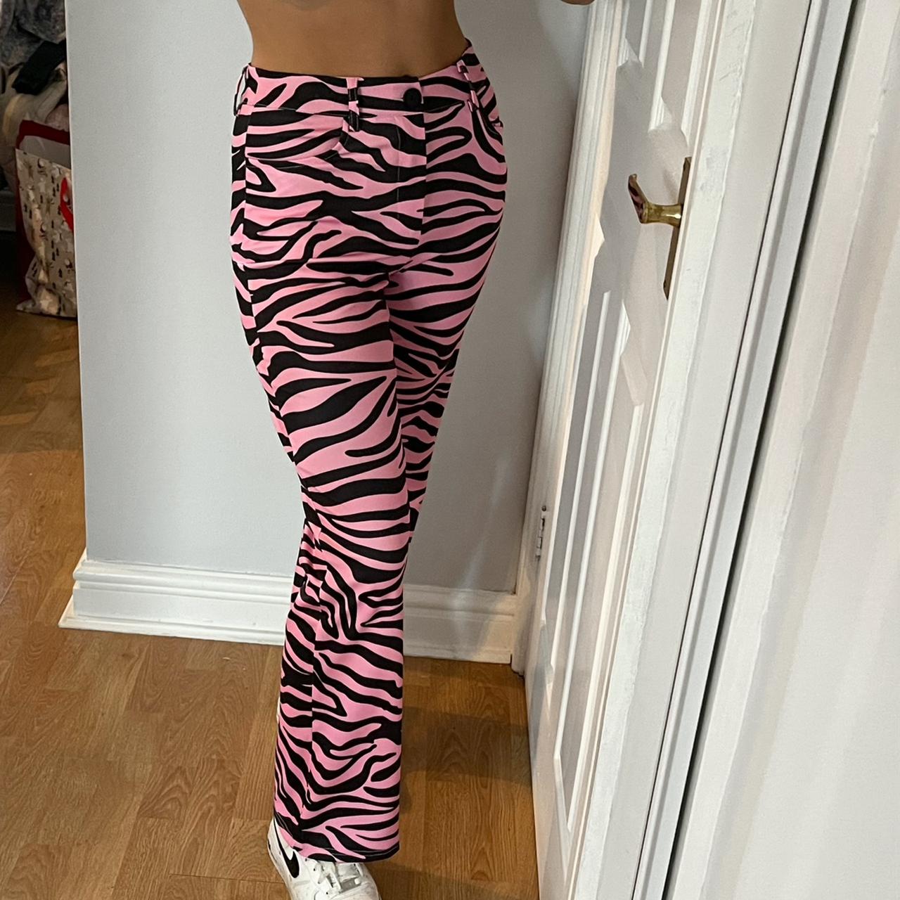 pink zebra flare pants