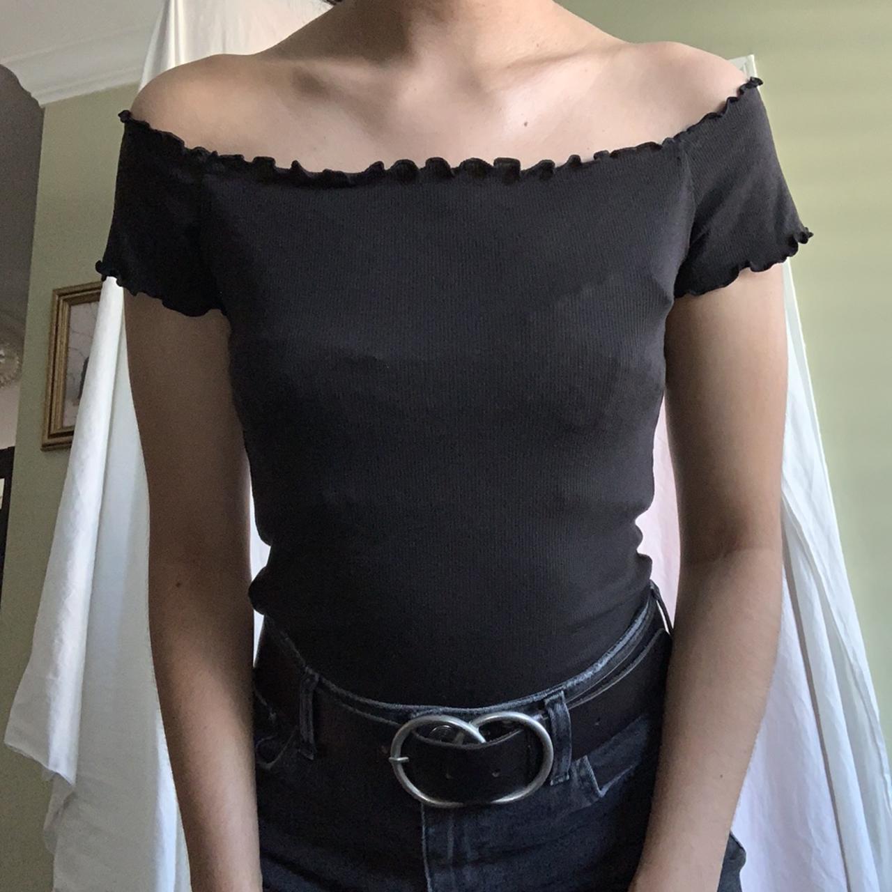 Hollister black ribbed lettuce off the shoulder