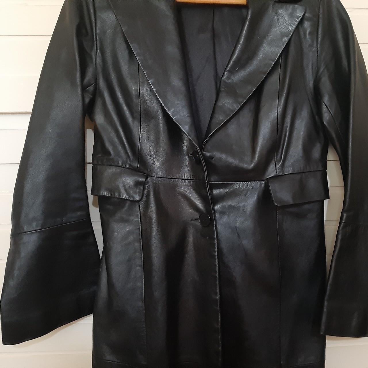 Zara leather trench coat jacket black medium... - Depop