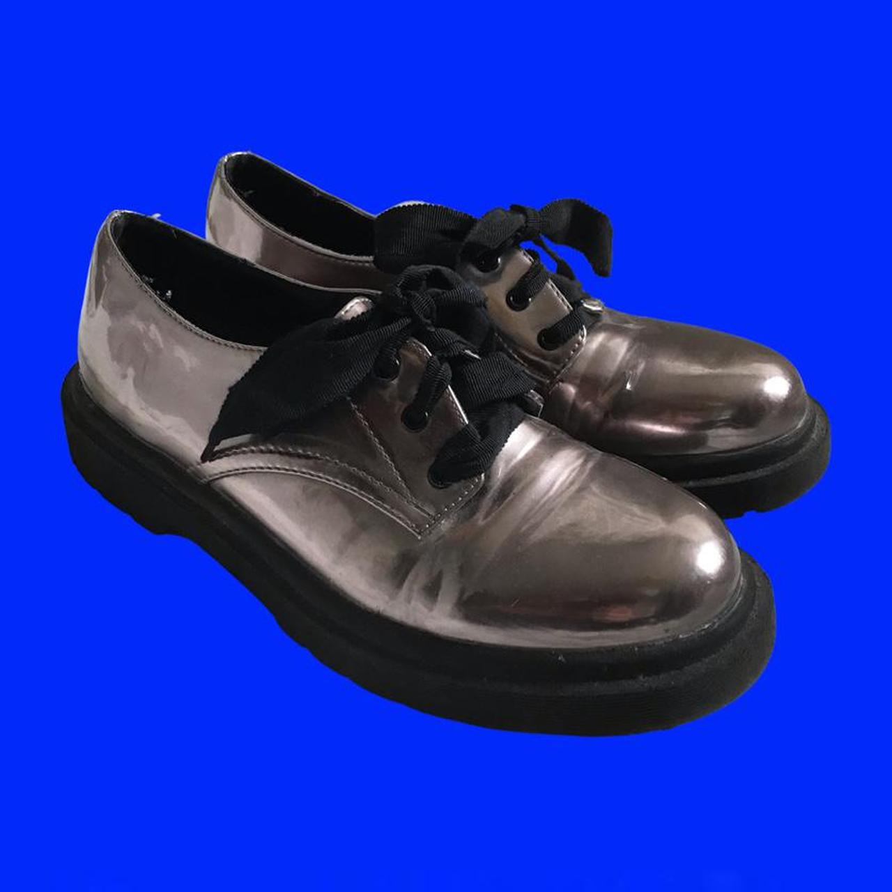Silver Metallic Shoes, similar to Doc Martens. Size... Depop