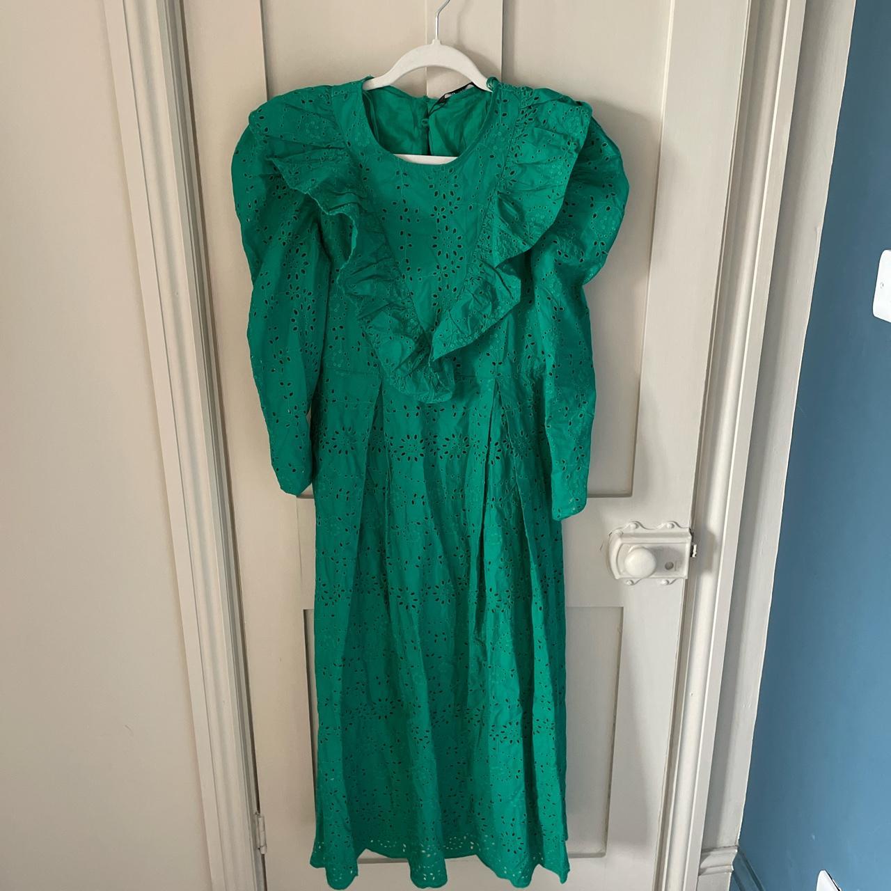 zara green broderie dress