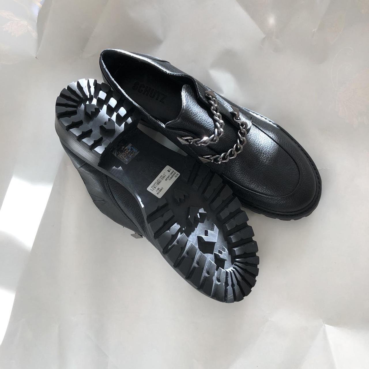 Schutz Women's Black and Silver Loafers (2)