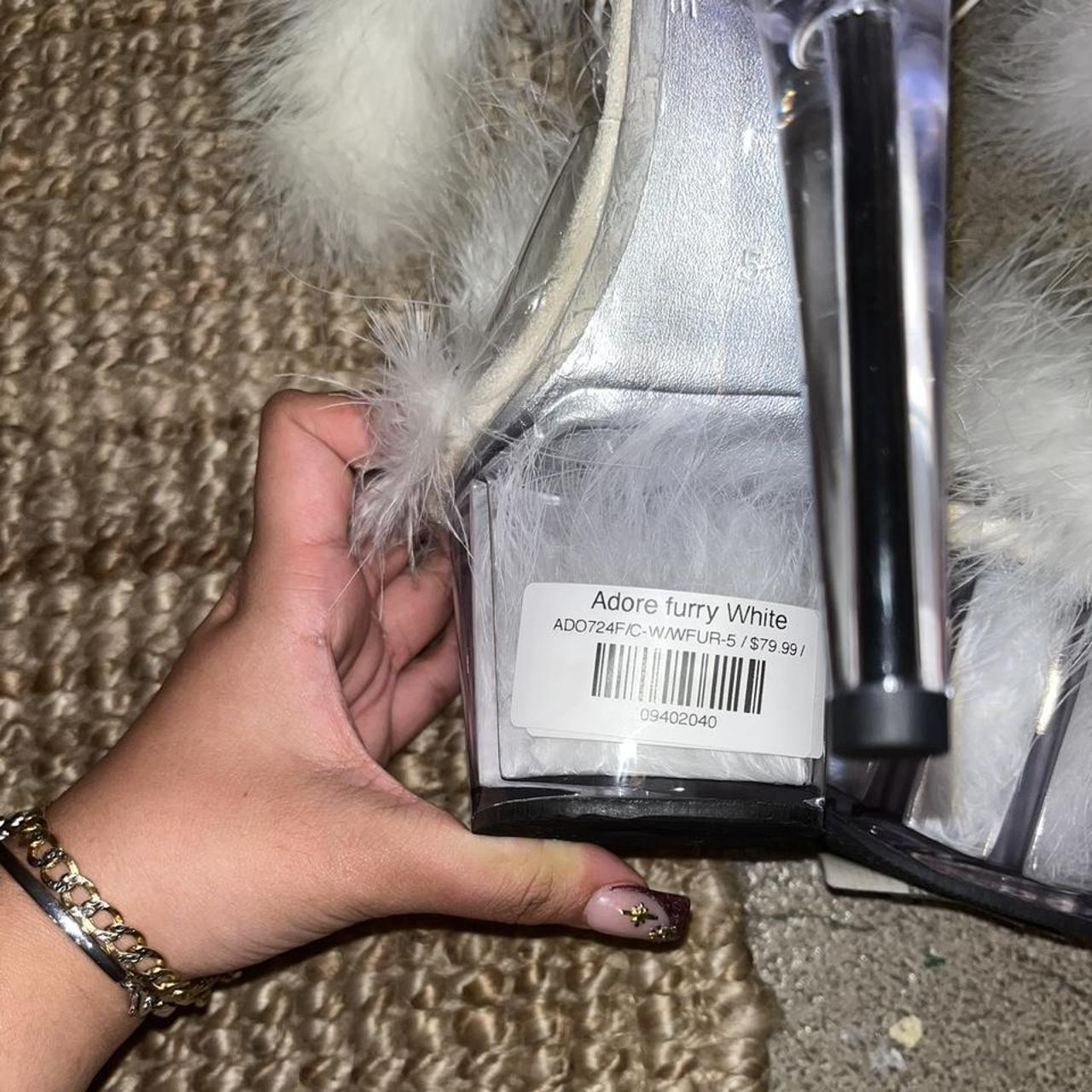 PLEASER Furry White Heels Size 5 but fits bigger (Im... - Depop