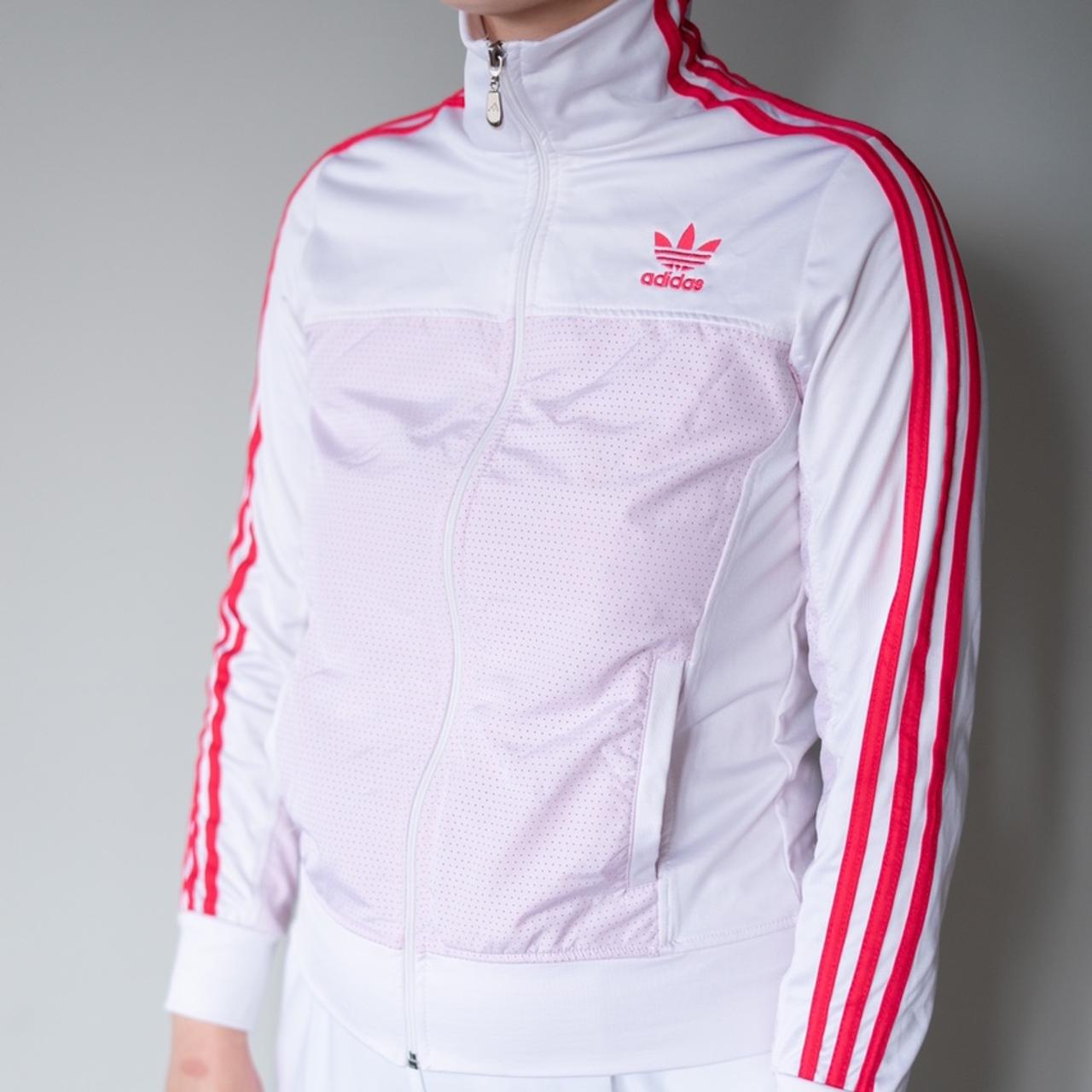 Y2K Adidas white turtleneck sweatshirt with red... Depop