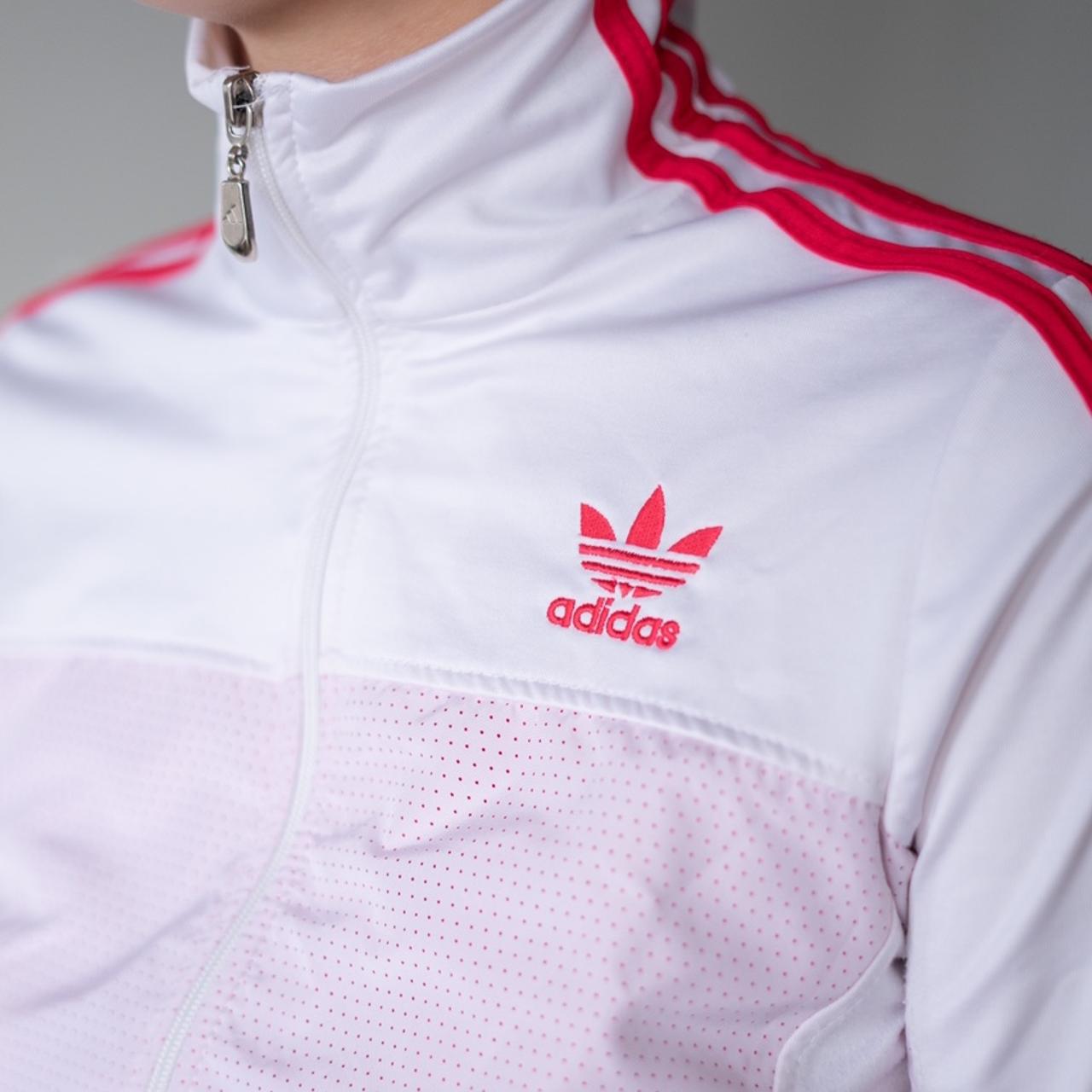 Y2K Adidas white turtleneck sweatshirt with red... Depop