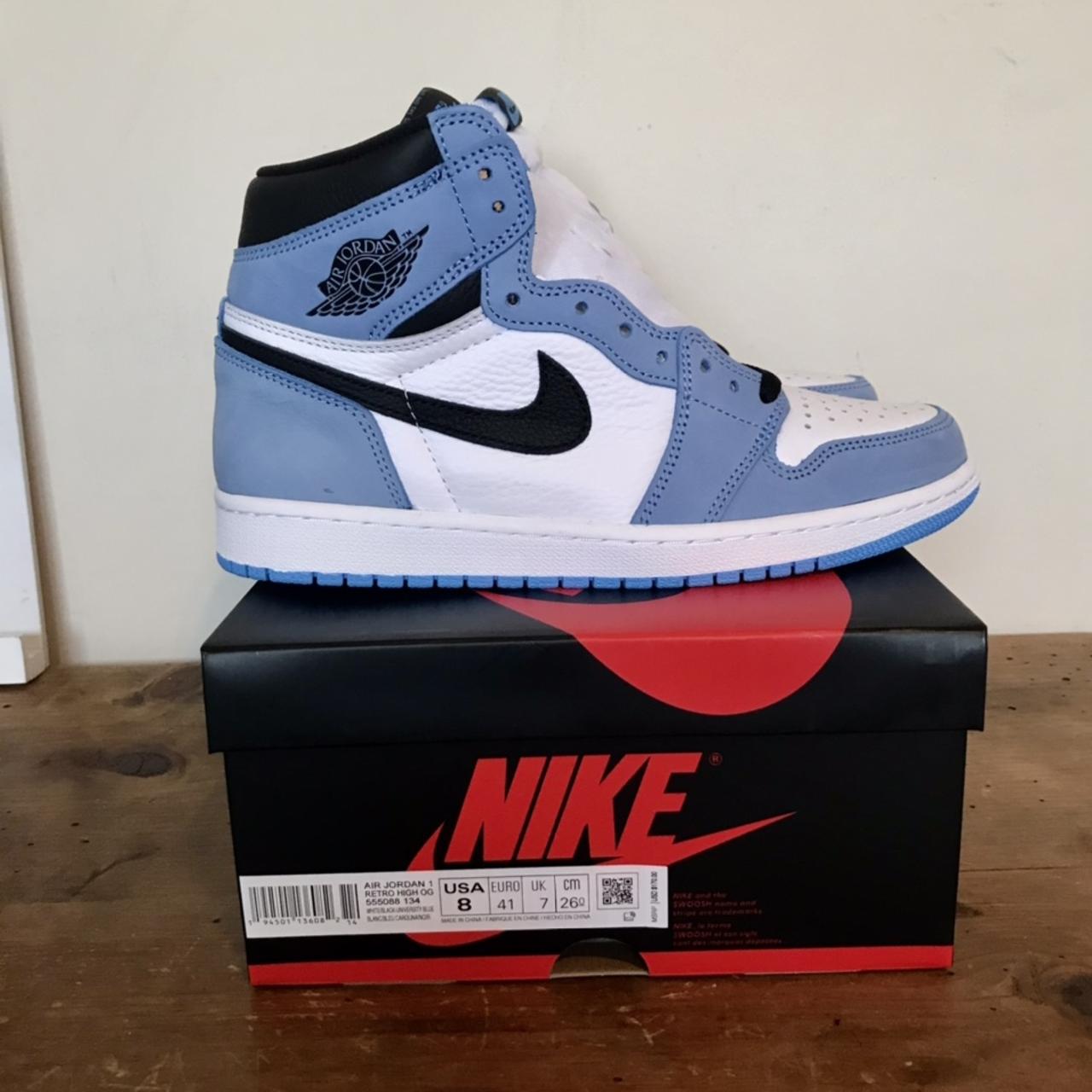 Jordan Men's Blue and White Trainers | Depop