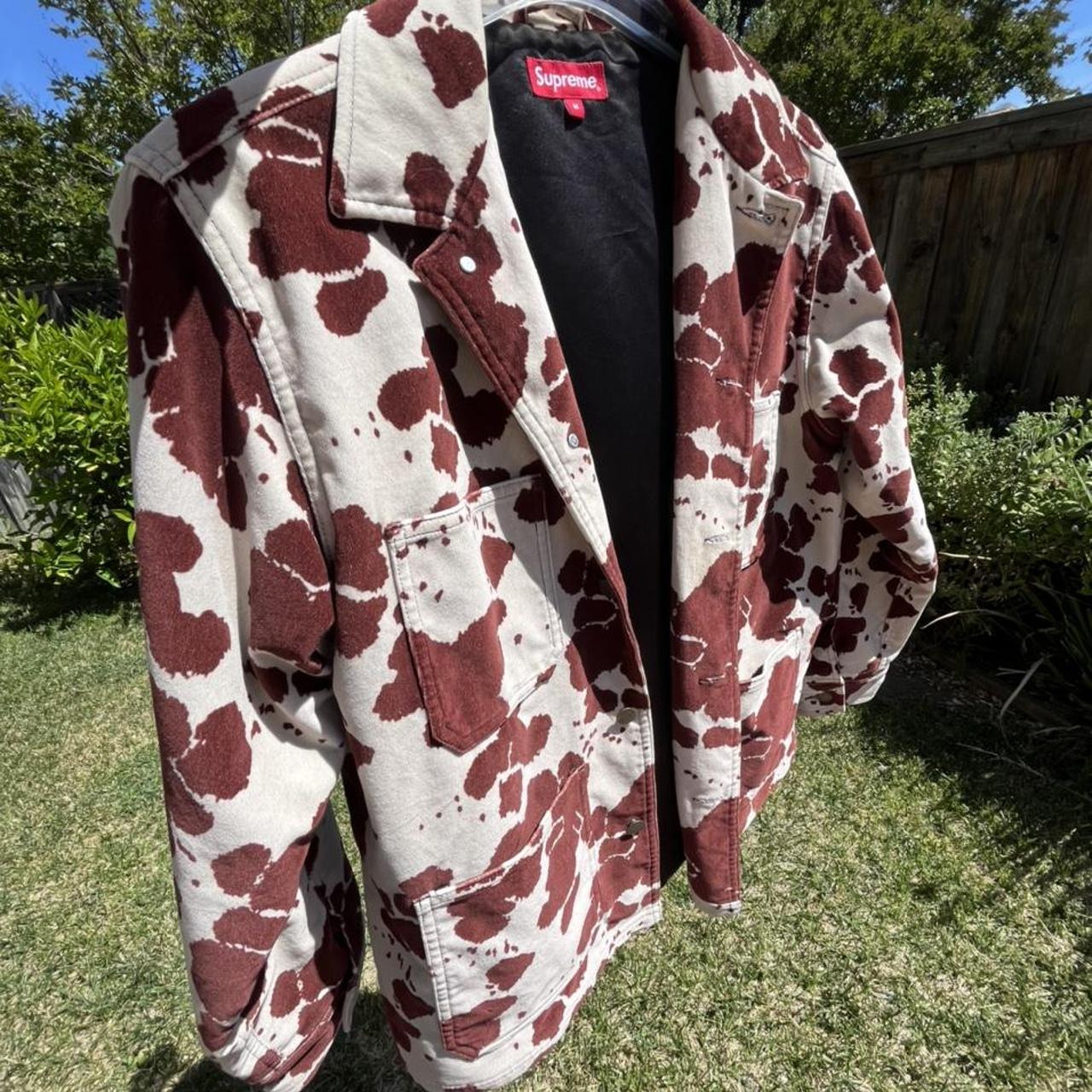 Supreme cow print jacket with silk interior , Used