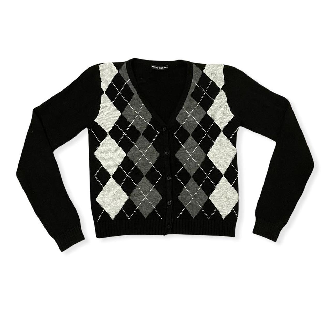 Elizabeth Cotton Argyle Sweater In Black And Grey... Depop