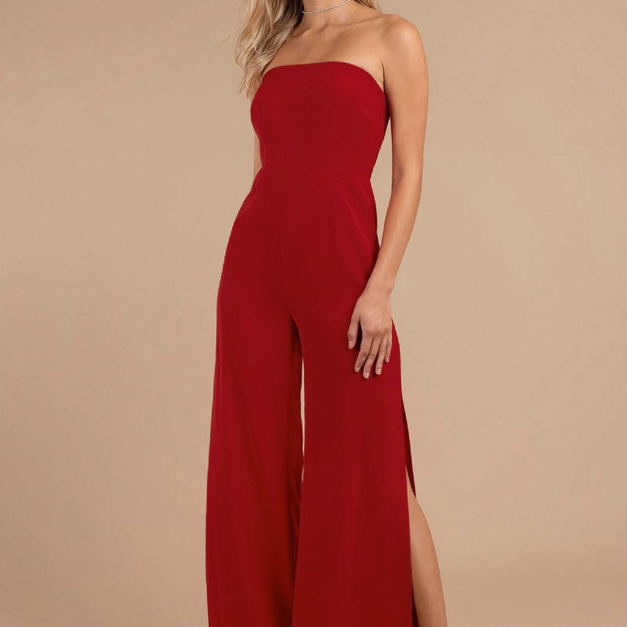 💃🏻 RED JUMPSUIT 💃🏻 Cherry red strapless jumpsuit with... - Depop