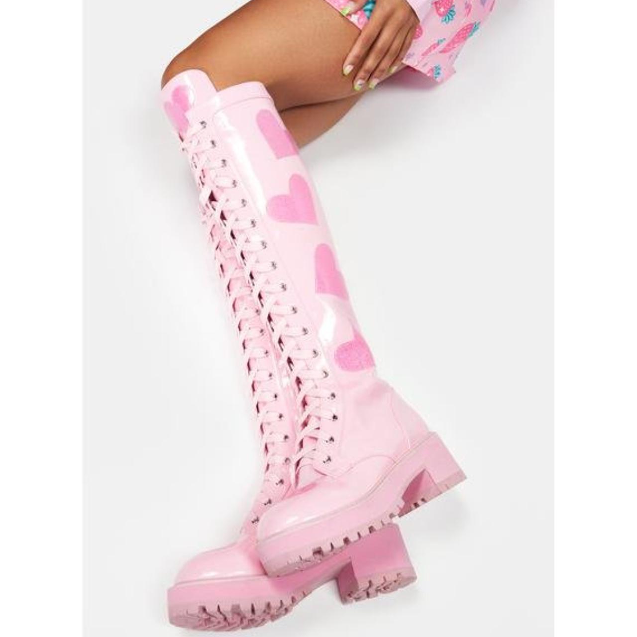 Dolls Kill Women's Pink Boots Depop