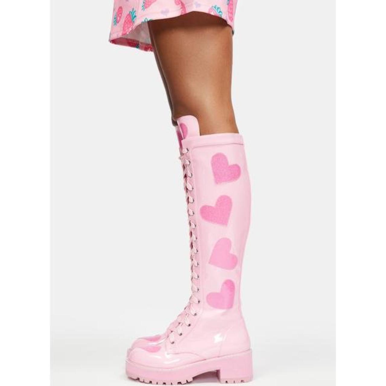 Dolls Kill Women's Pink Boots Depop