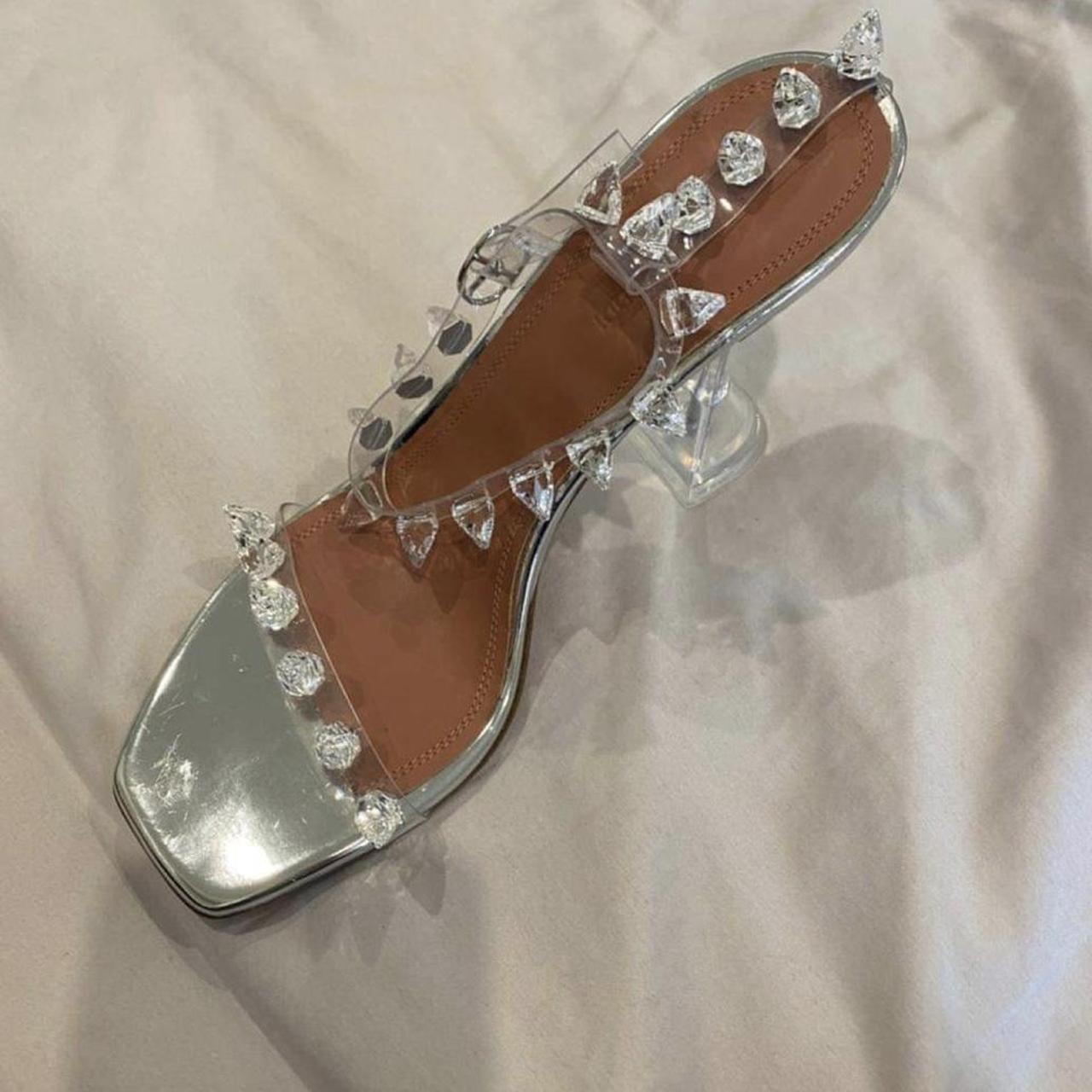 Amina Muaddi Julia Chrystal embellished pvc heels.... - Depop