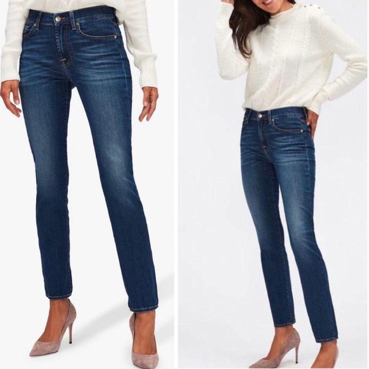 Blue jeans darker wash factory thigh fading skinny... Depop