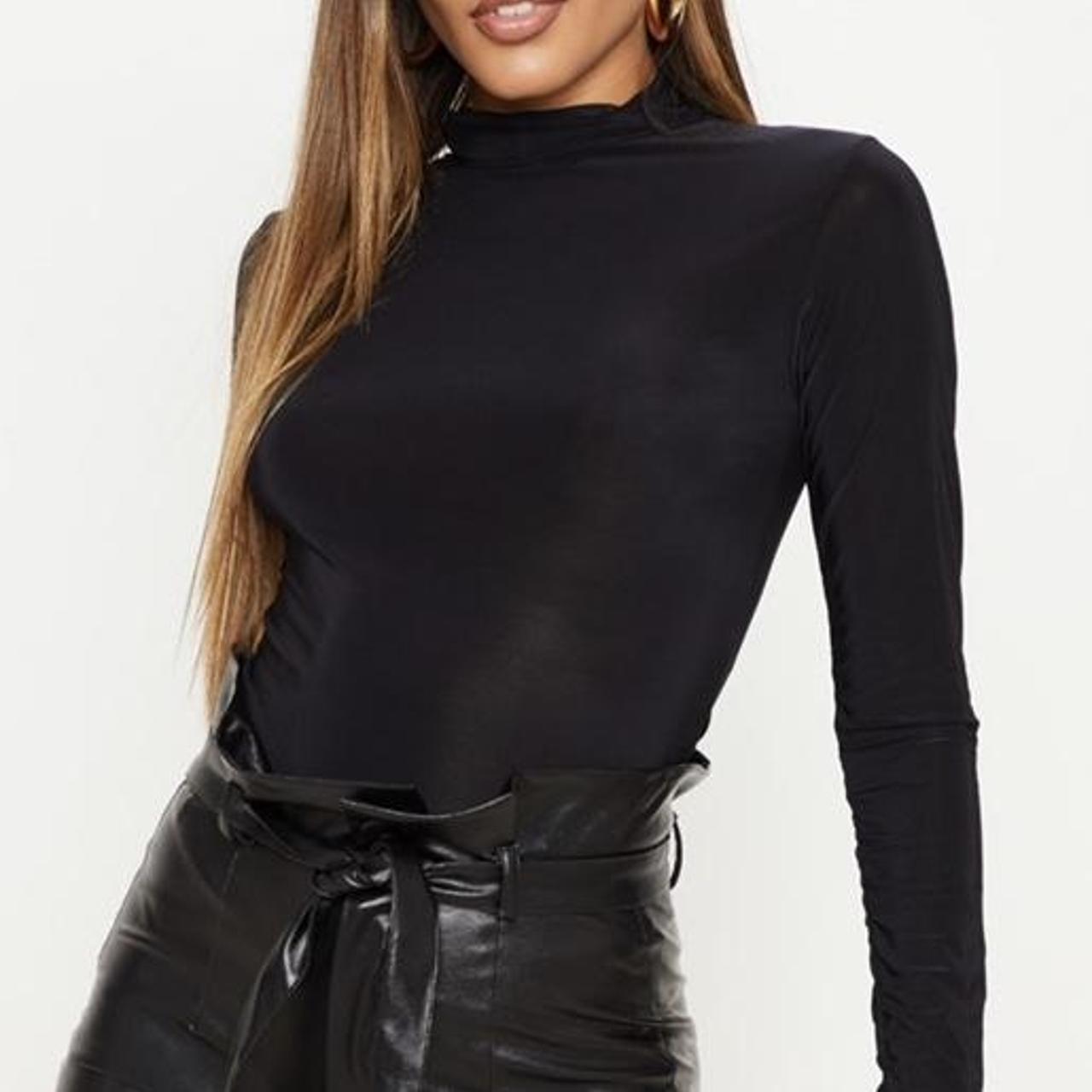 Black Long Sleeve Roll Neck Top Featuring A Black... - Depop