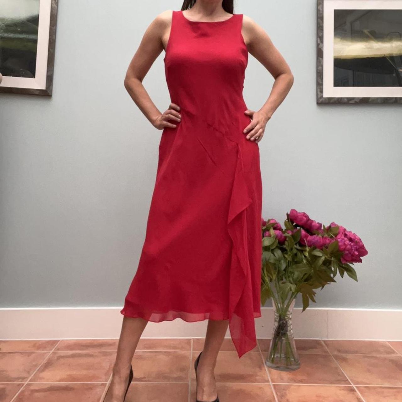 Stunning Liz Claiborne red midi silk vintage dress