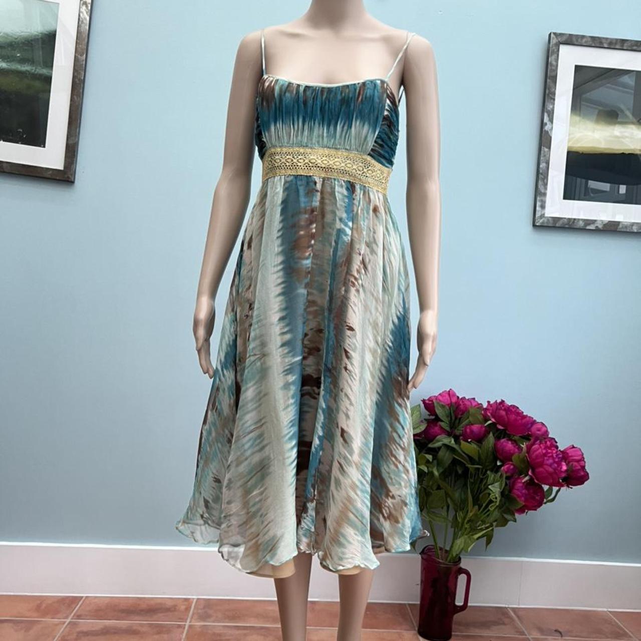 Beautiful silk Kookai blue brown cocktail dress size... Depop