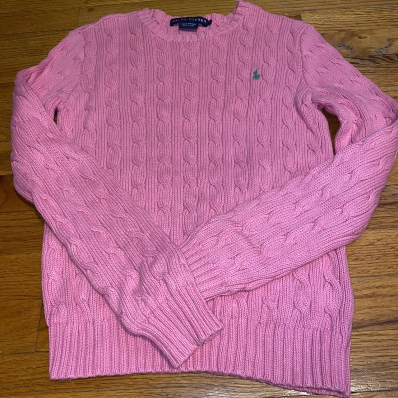 pink ralph lauren cable knit sweater never... - Depop