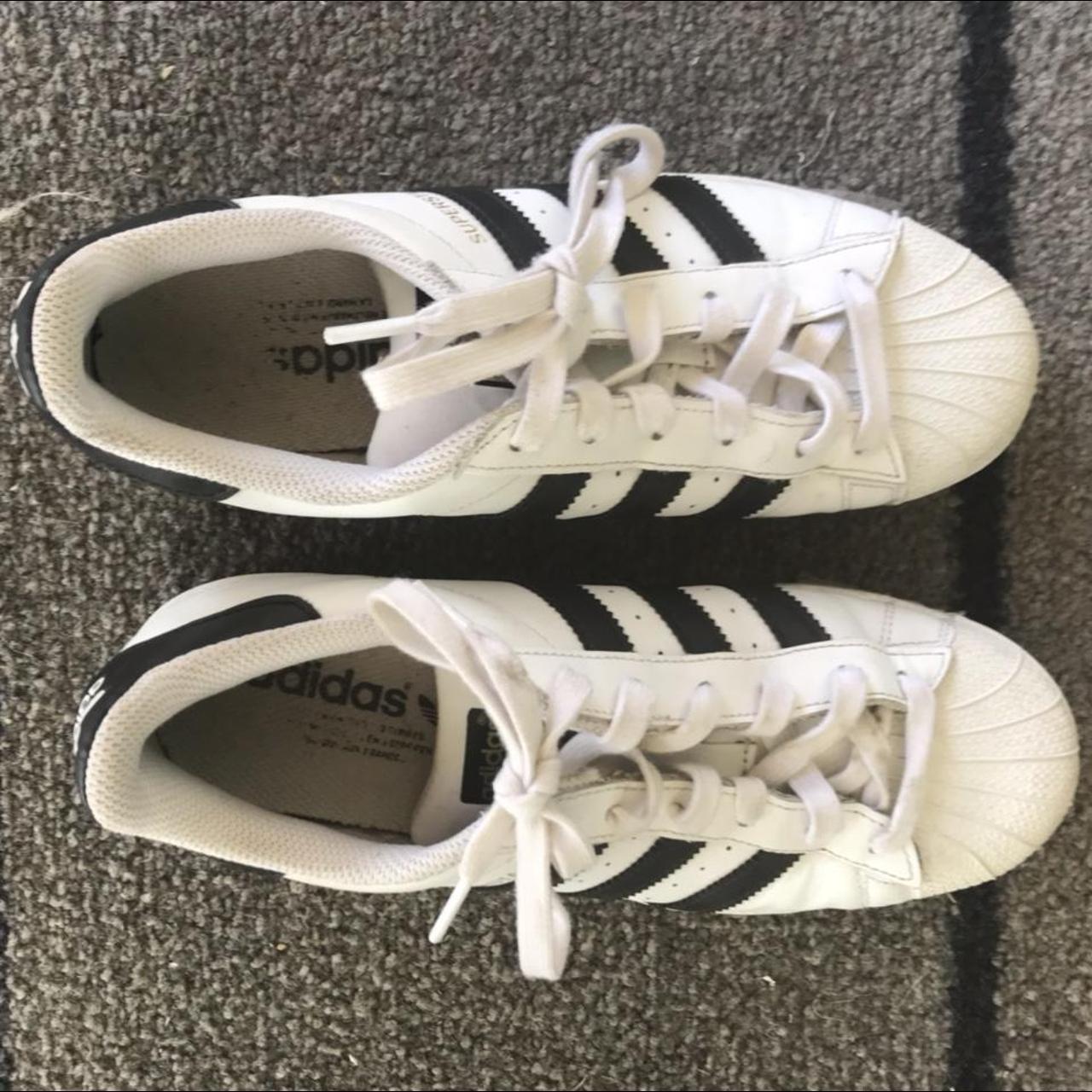 Black and white Adidas shell toe superstars Size: 7... - Depop