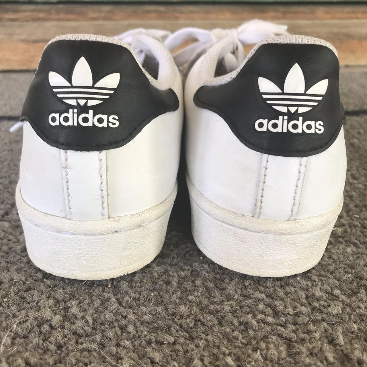 Black and white Adidas shell toe superstars Size: 7... - Depop