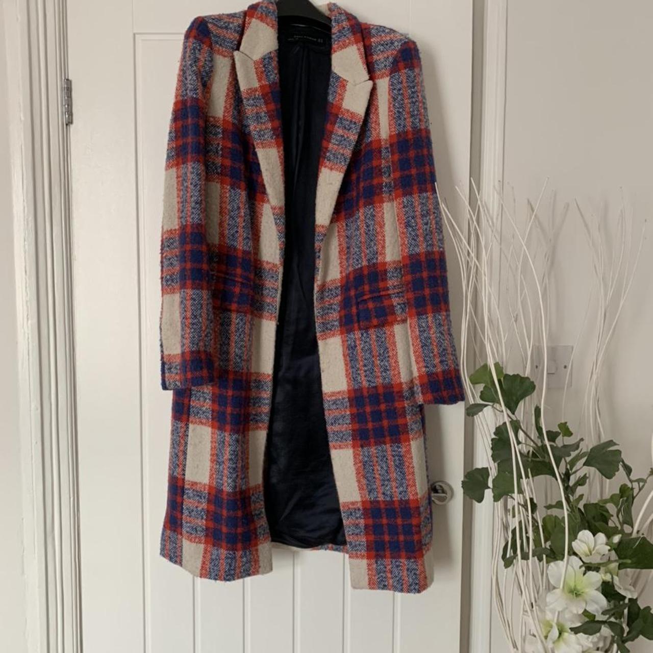 zara red check coat