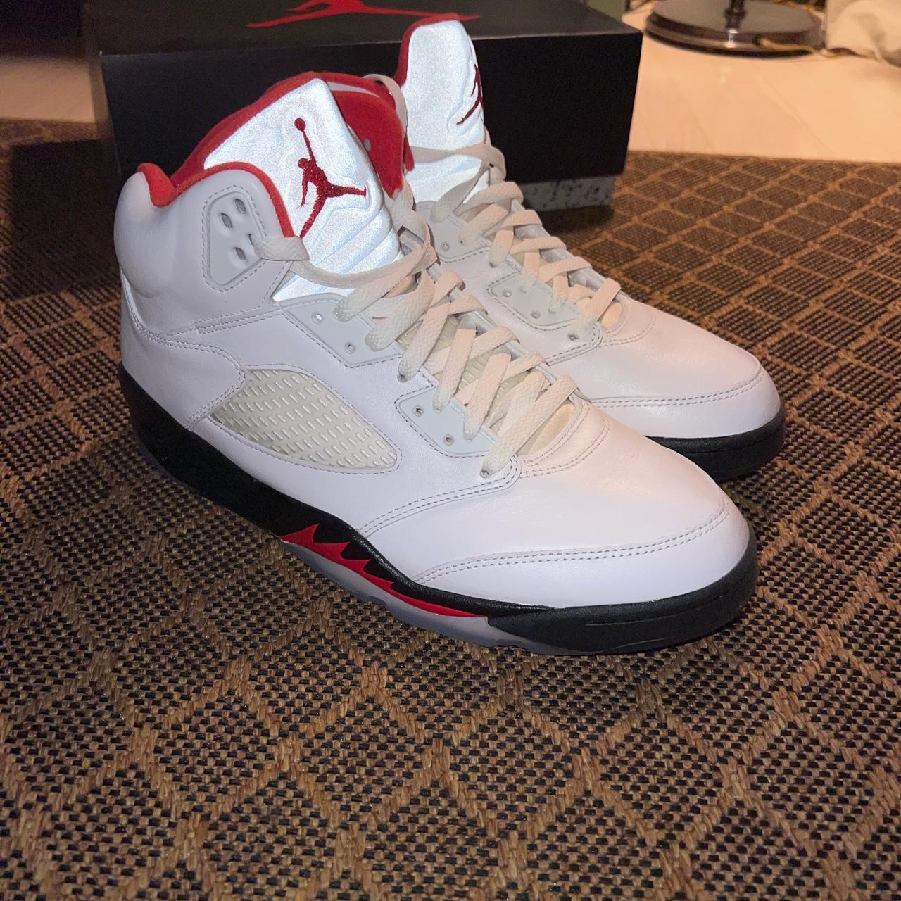 Jordan Men's White and Red Trainers | Depop