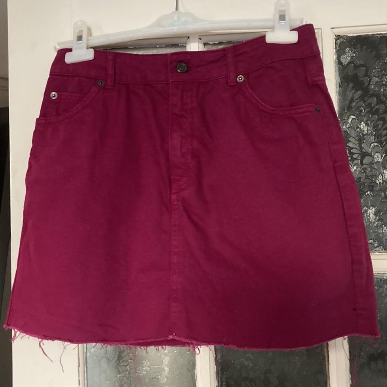 Topshop raw edge denim skirt in magenta. Without... - Depop