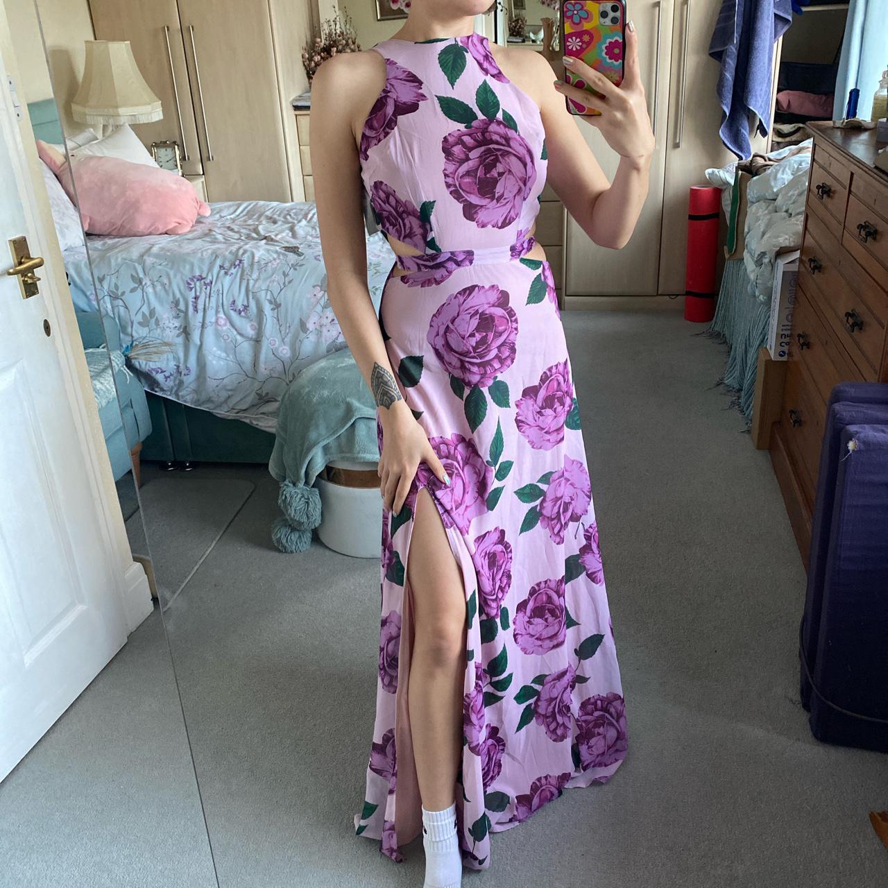 Missguided chiffon maxi dress pink floral size