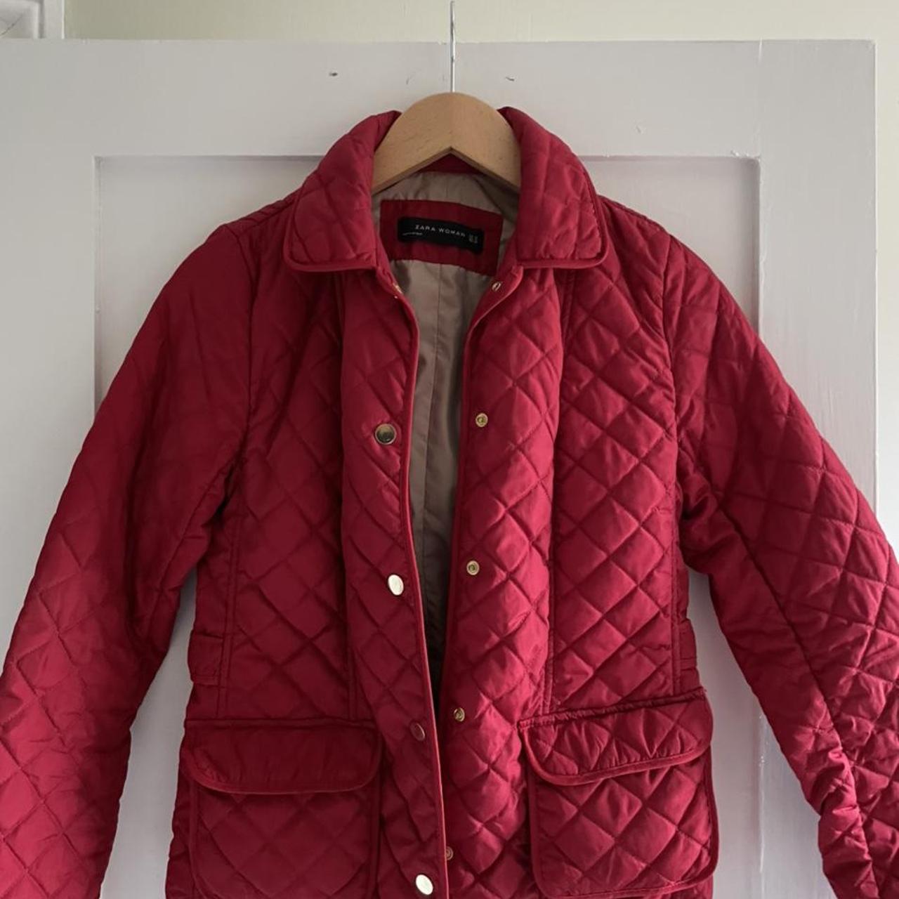 Zara red quilted jacket Size Medium #zara #jacket - Depop