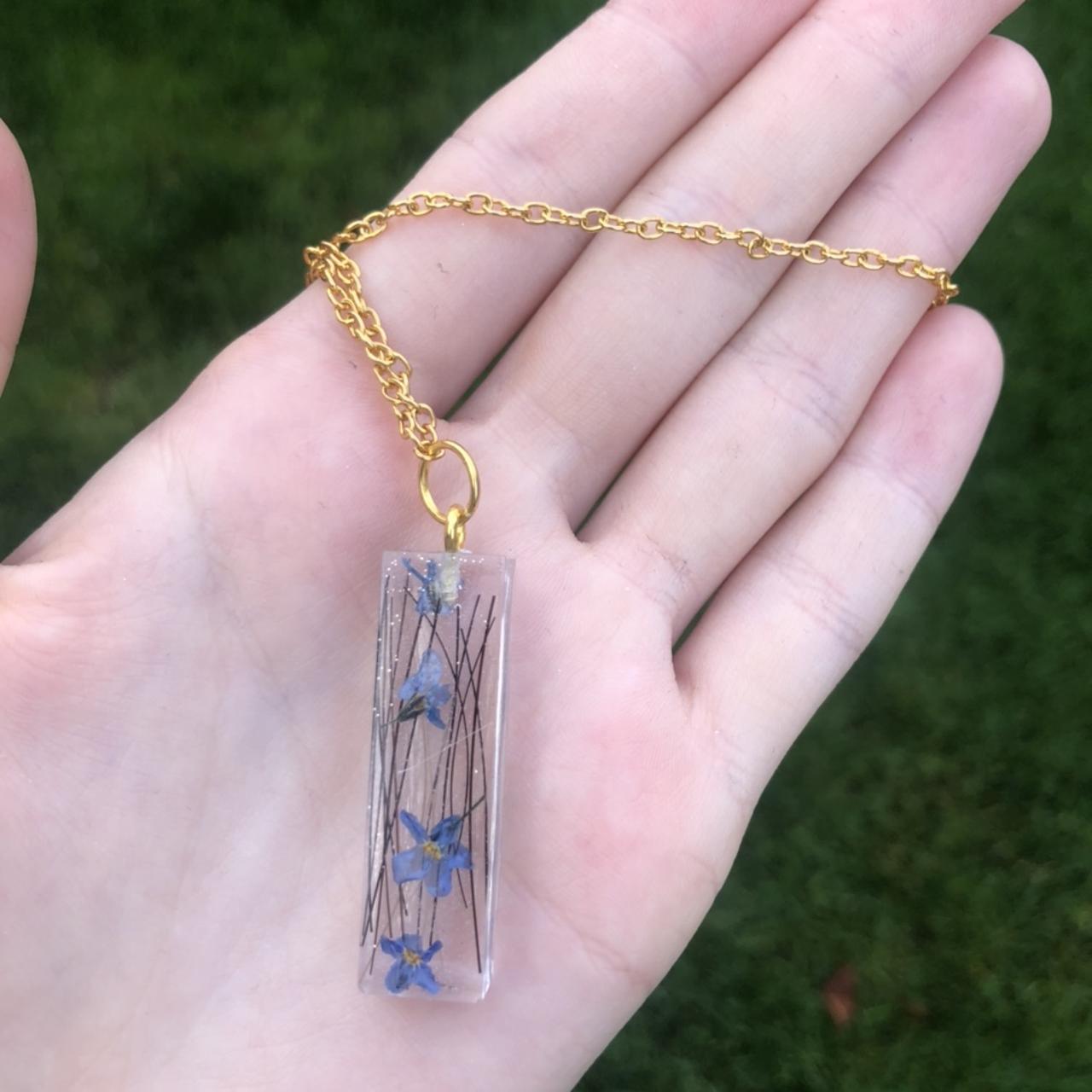 RESIN HORSE HAIR FLOWER PENDANT NECKLACE Colour of... Depop