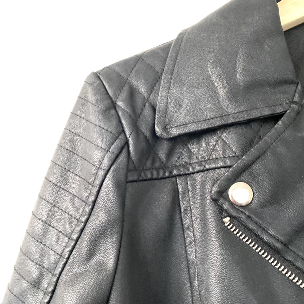 black leather jacket size: M fit: 6-12 depending... - Depop