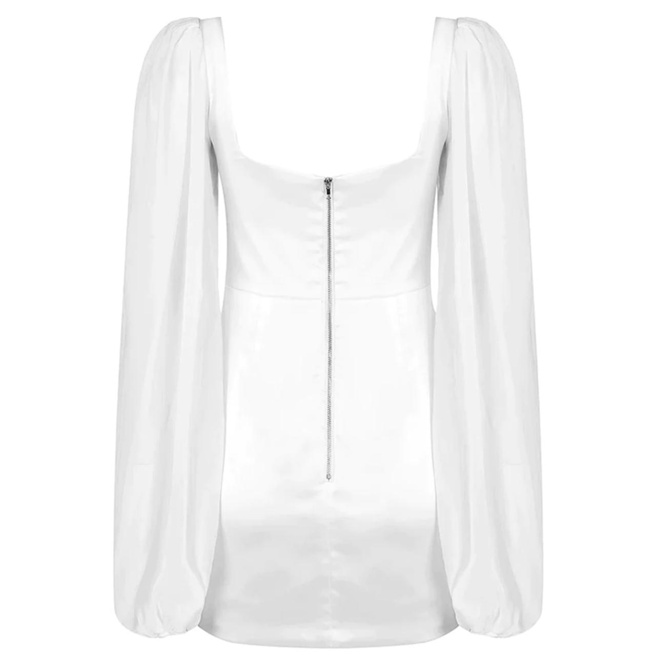 White Sheer Puff Long Sleeve Satin Sweetheart... Depop