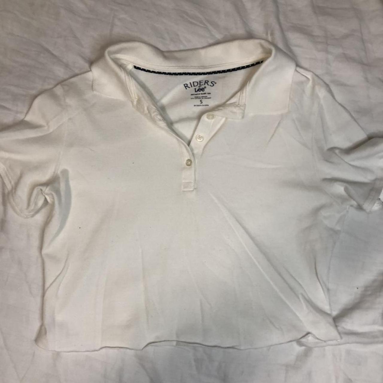 White cropped polo shirt size small - raw hem,... - Depop