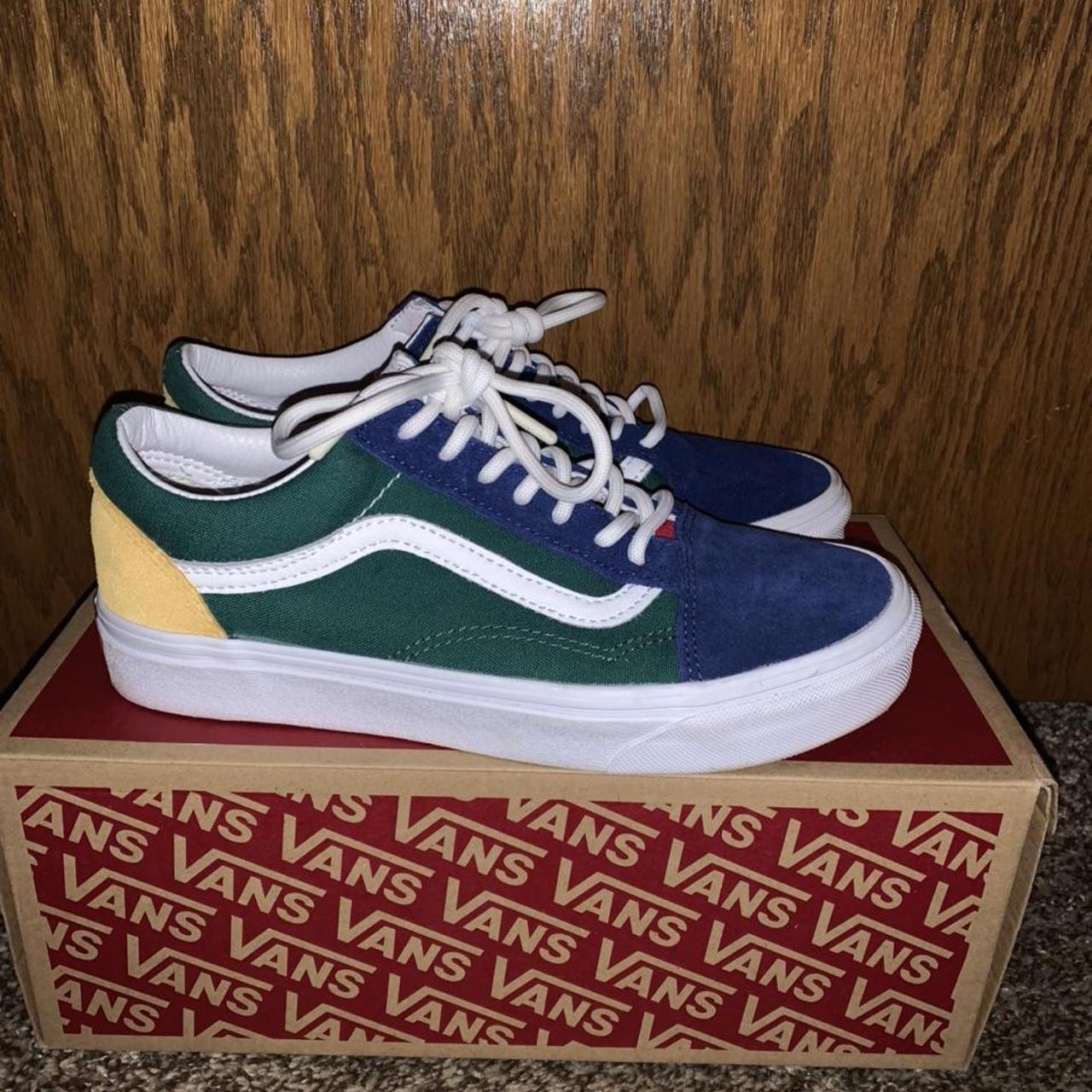 Vans Women's Blue and Green Trainers | Depop