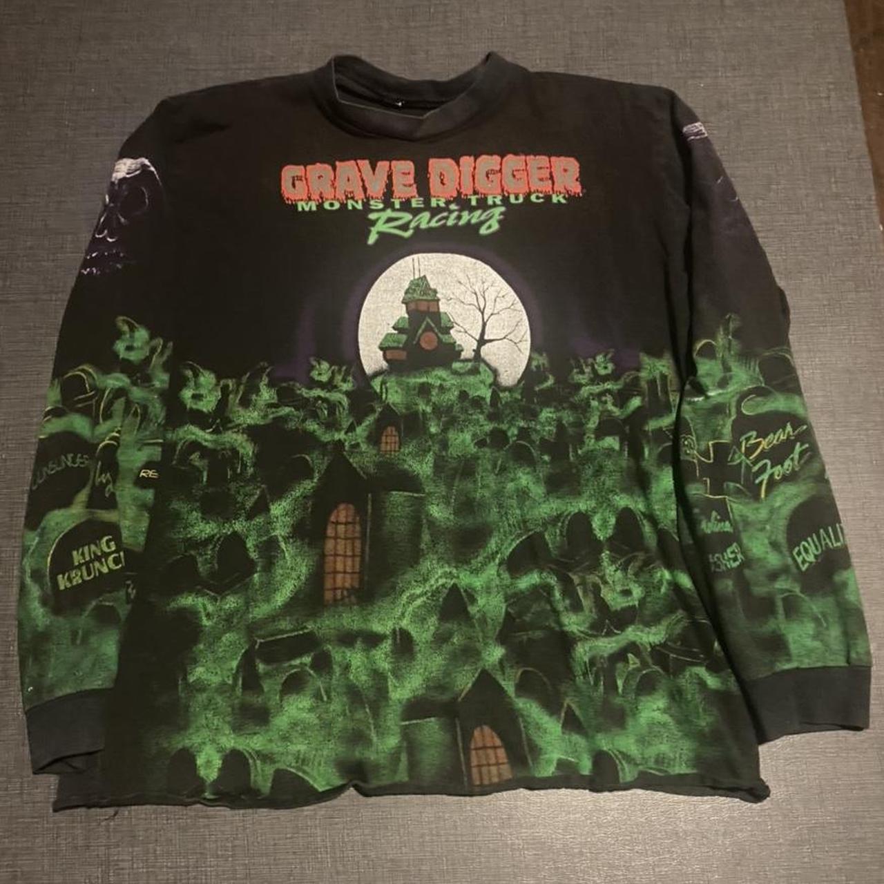 Vintage Grave Digger All Over Print 90s Long Sleeve... - Depop