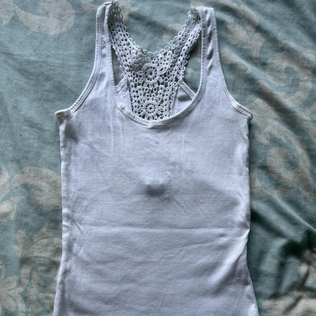Primark White racer back tank top with patterned... Depop