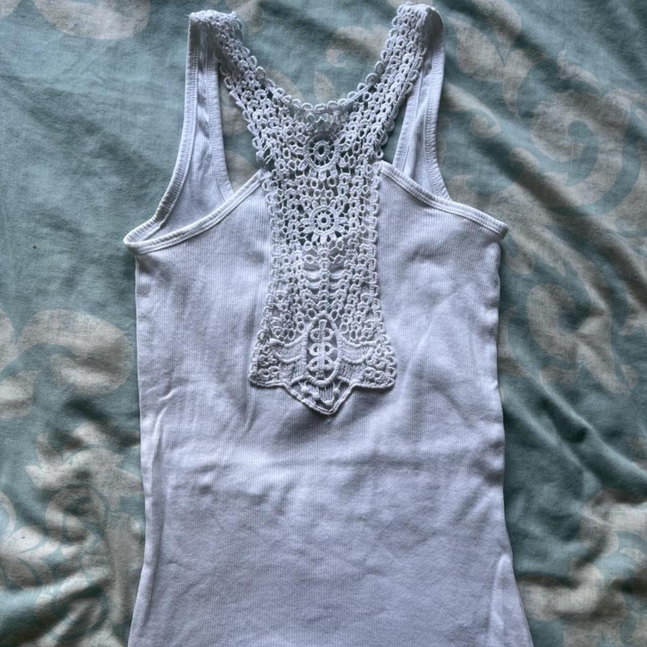 Primark White racer back tank top with patterned... Depop
