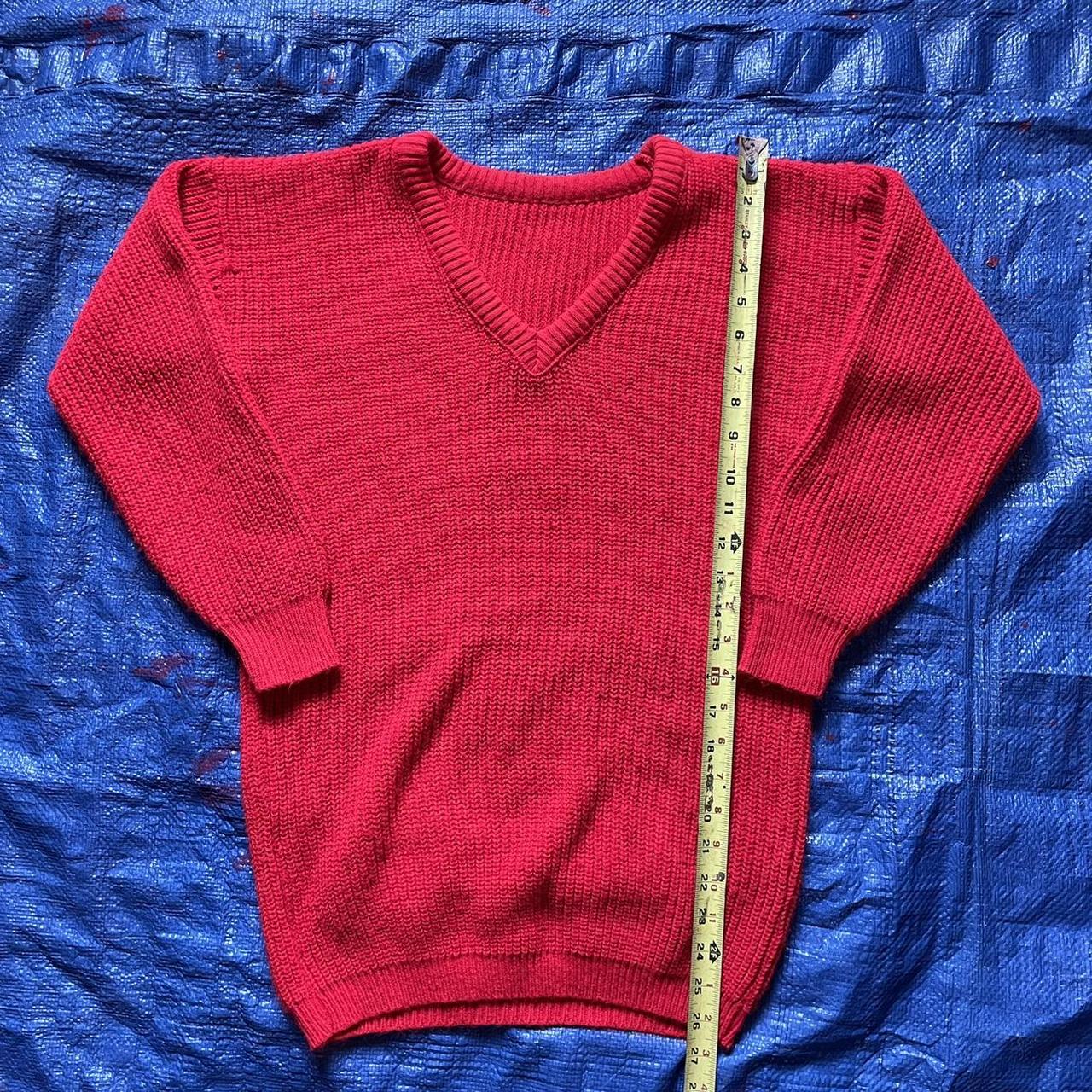 Vintage red hand knit sweater Womens ruby red v... - Depop