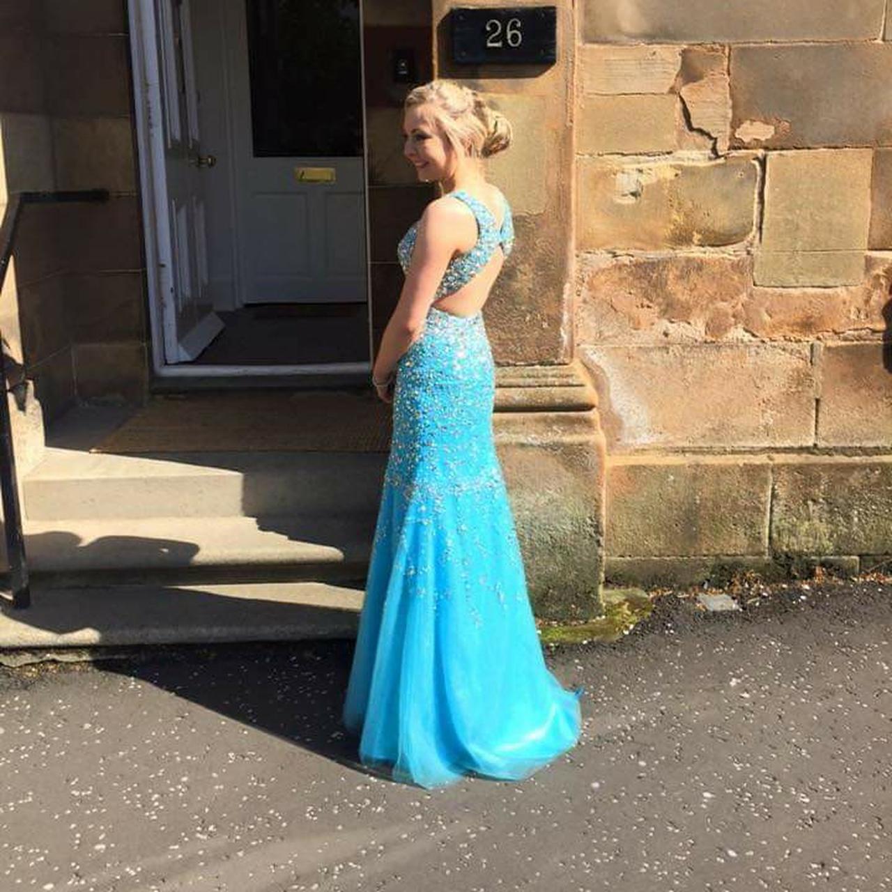 Stunning pale blue sequin prom dress from Halo