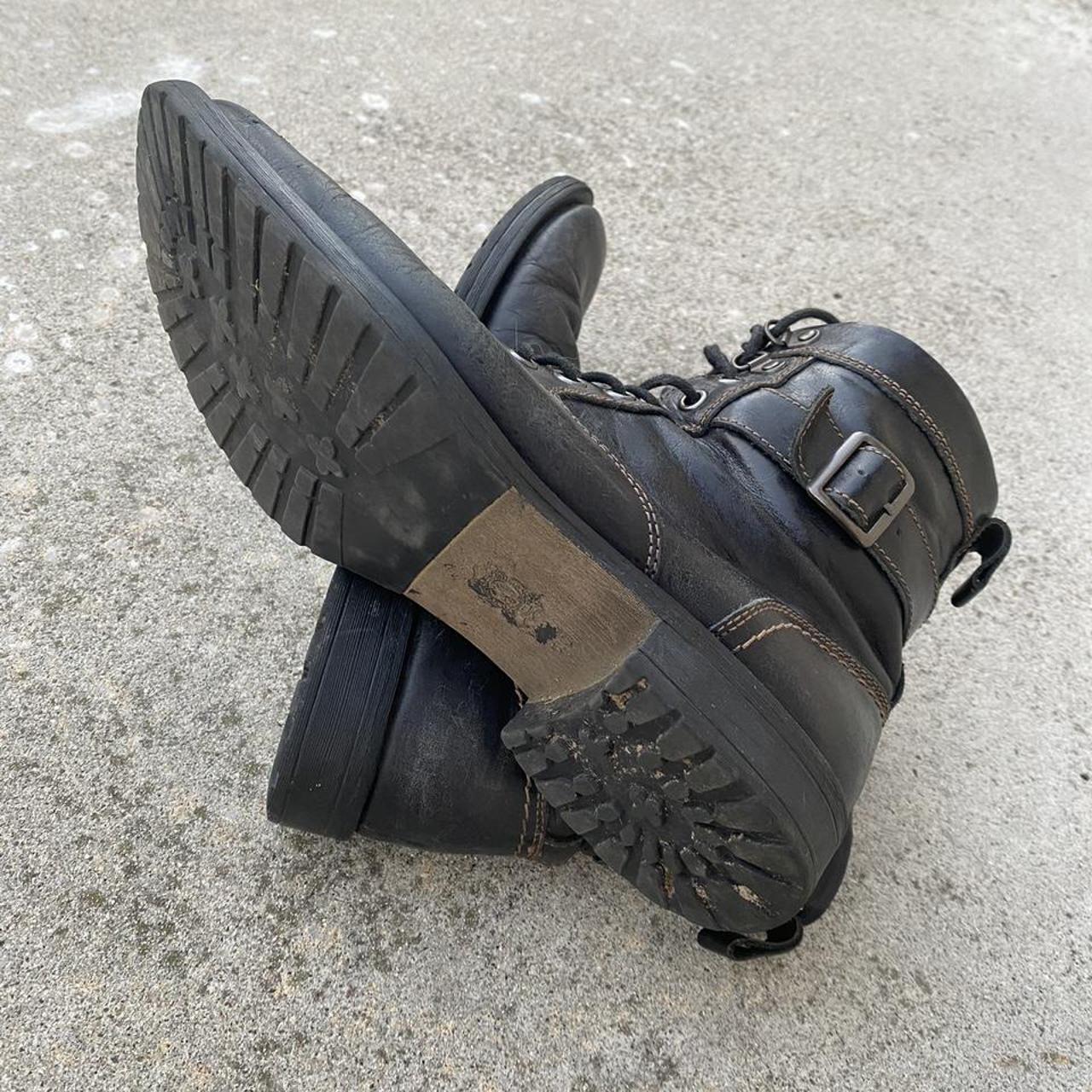 Aston Grey Black Leather Combat Boots, Size 8.5... - Depop