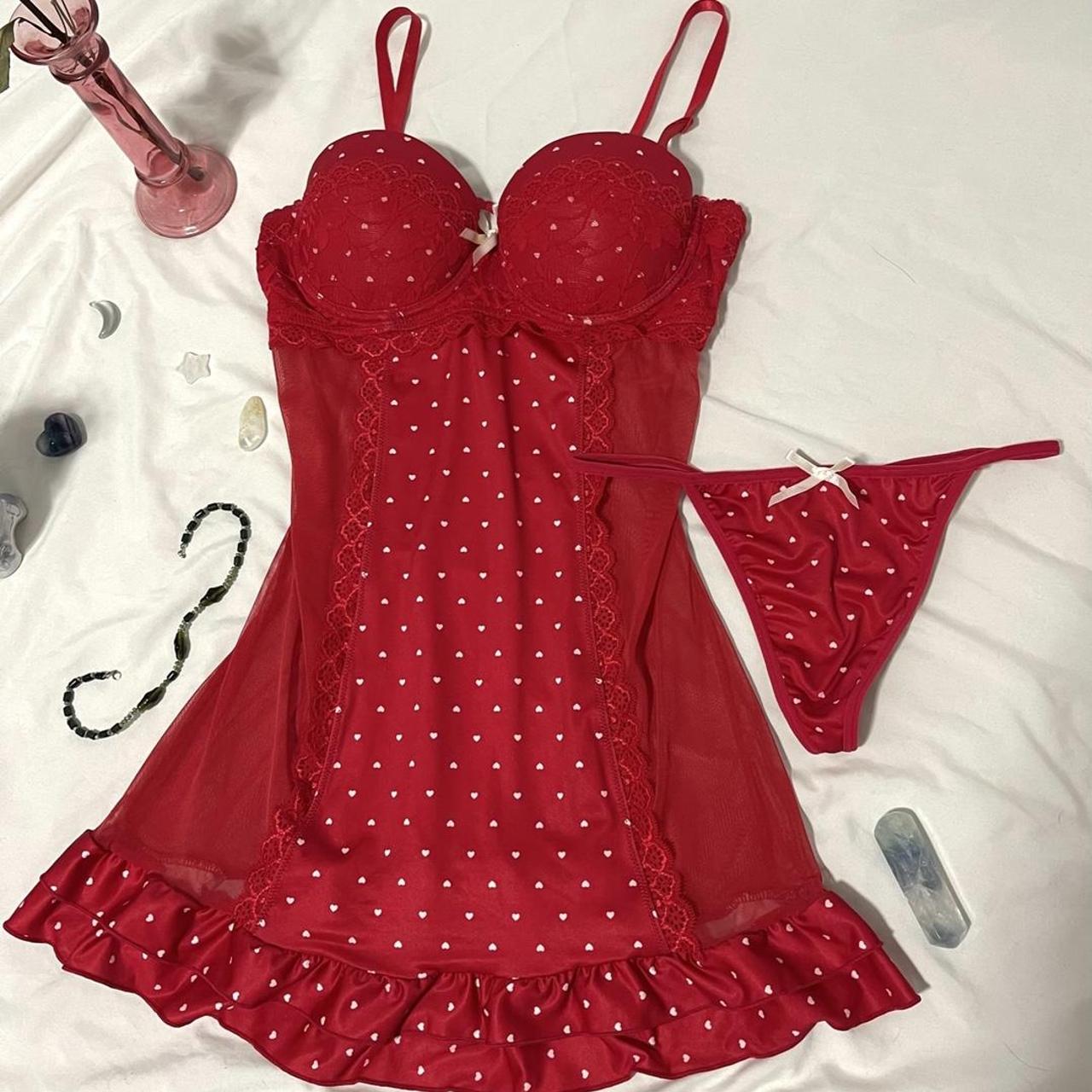 the CUTEST red lingerie heart set! the panties are... - Depop