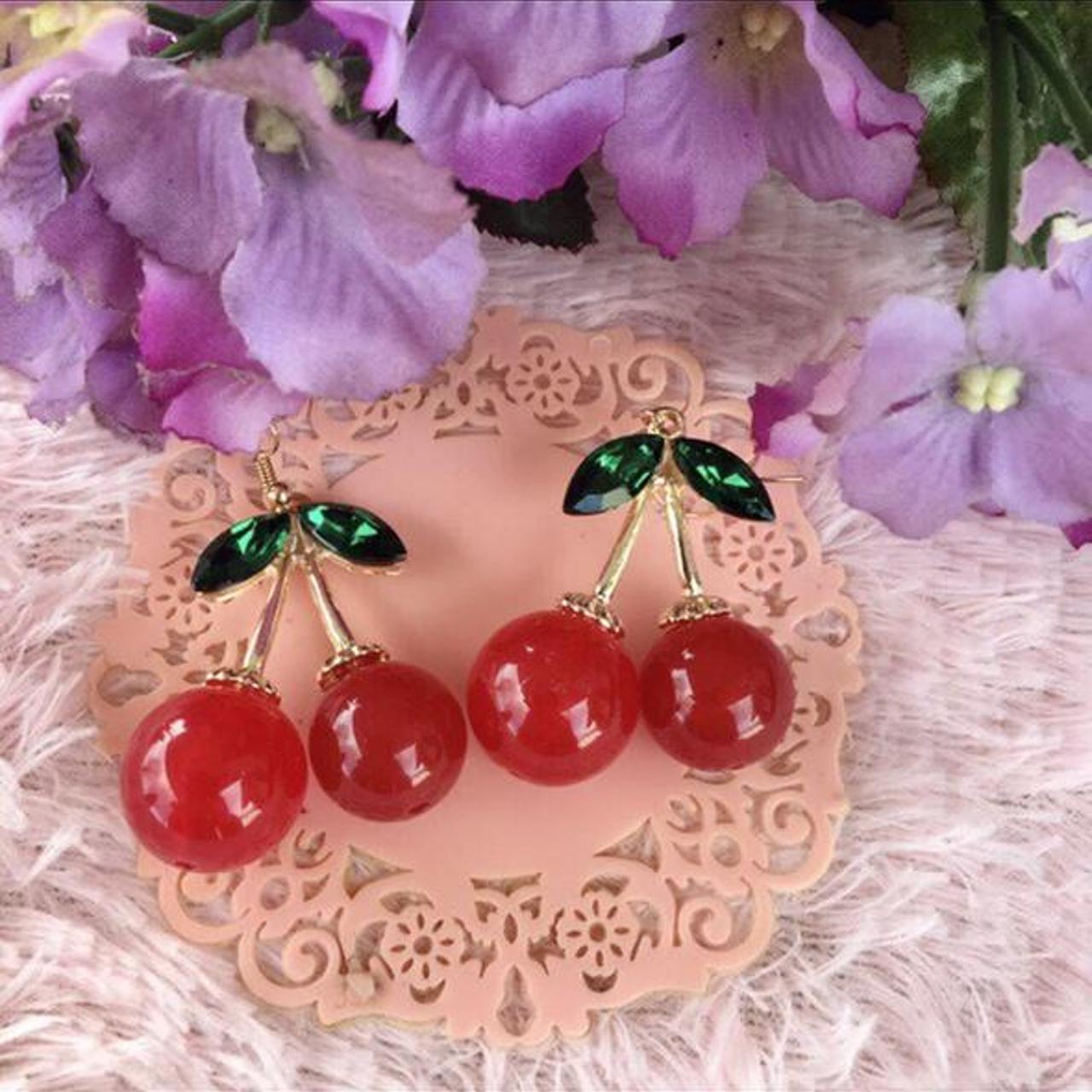 Product Image 1 - Kawaii Cute Cherry Rhinestone Earrings.