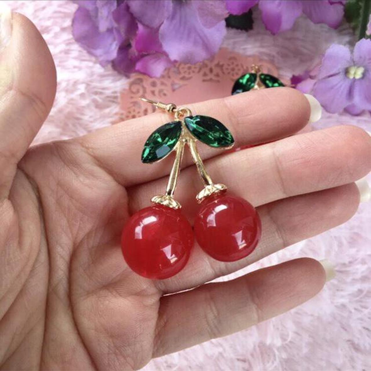 Product Image 2 - Kawaii Cute Cherry Rhinestone Earrings.