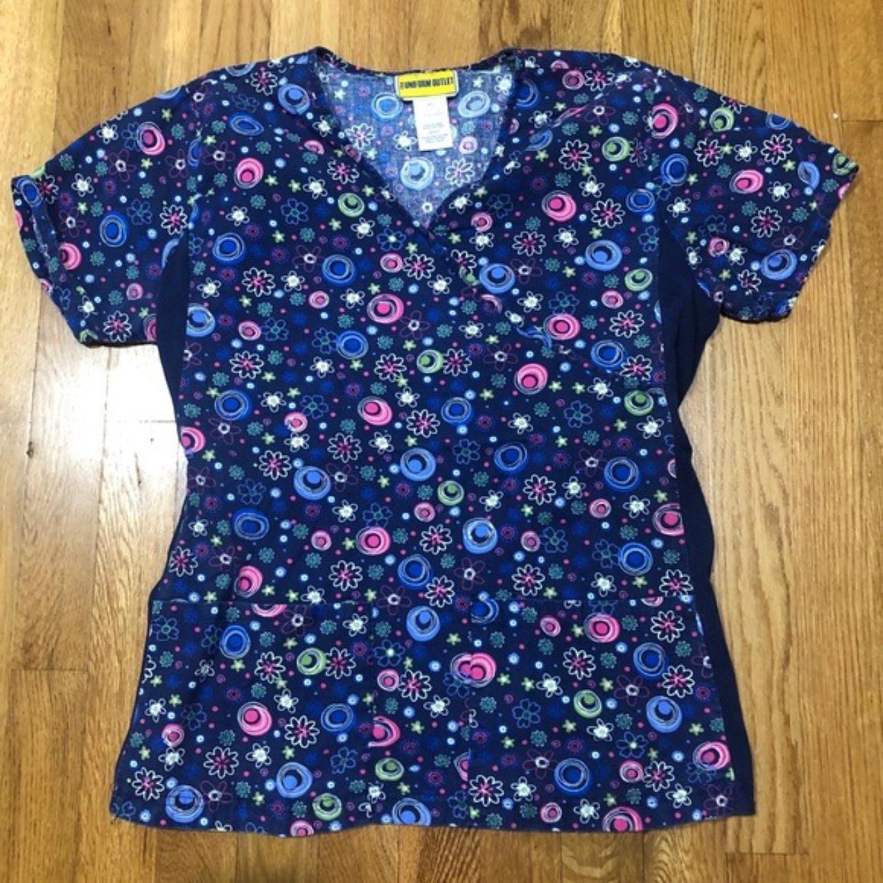 🧺 THE UNIFORM OUTLET Navy Scrub Top XS Stretch side... Depop