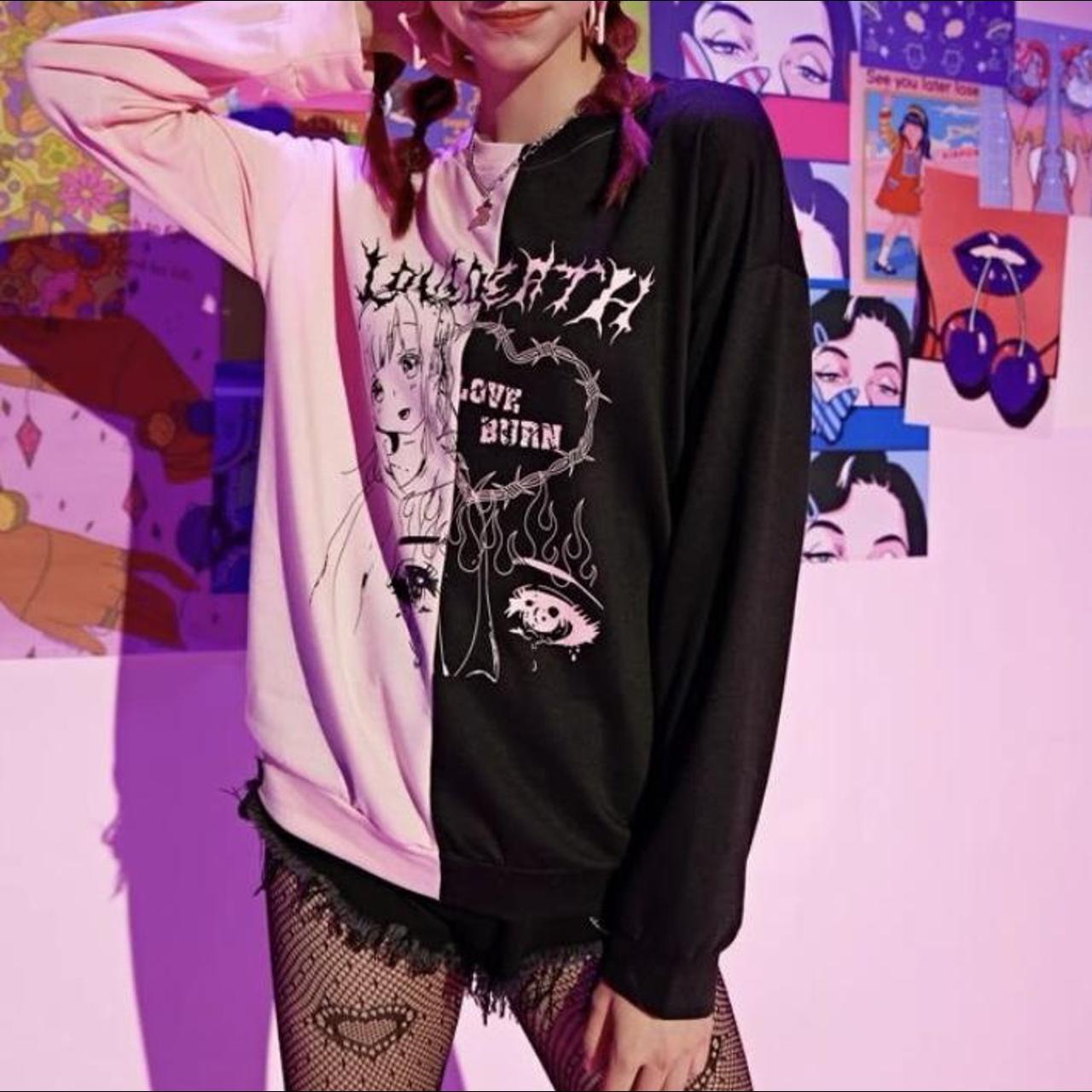 half pink half black jumper romwe/shein never worn... Depop