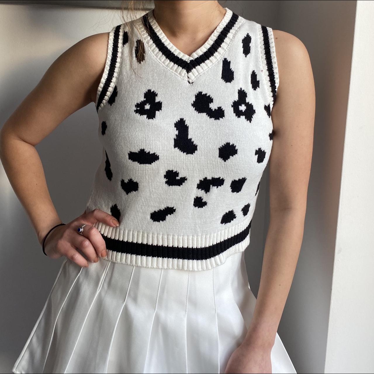 Cow print sweater vest crop style Vneck knitwear in... Depop